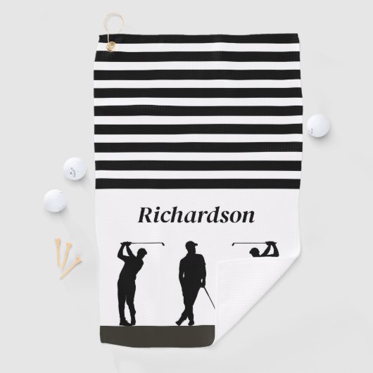 Zwart-witte Silhouette Golfer Golfhanddoek (Insitu)