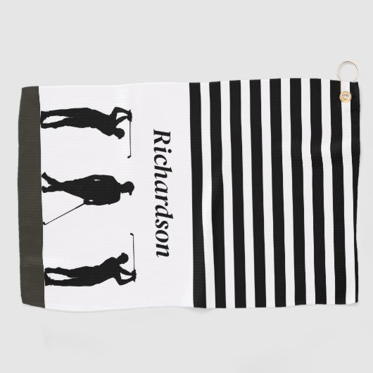 Zwart-witte Silhouette Golfer Golfhanddoek (Horizontaal)