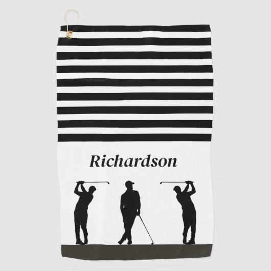Zwart-witte Silhouette Golfer Golfhanddoek (Voorkant)