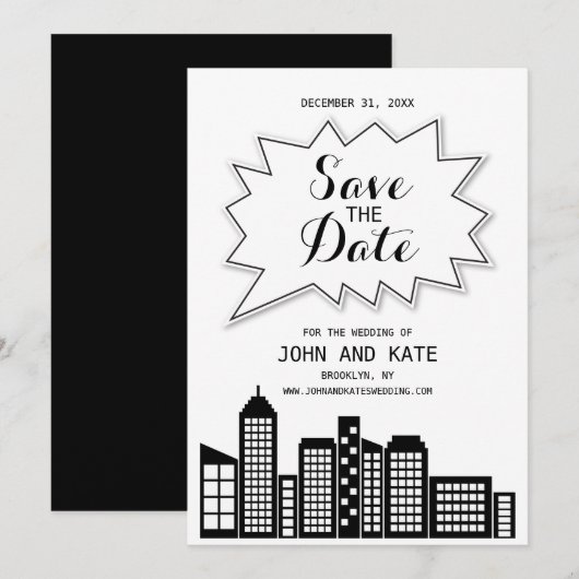 Zwart & Witte Silhouette Save The Date Kaart (Voorkant / Achterkant)