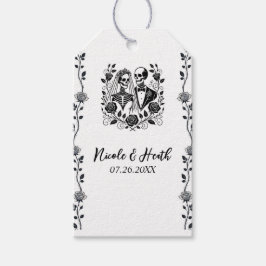 Zwart Witte Skelet Bloem Roos Wijnstok Bruiloft  Cadeaulabel