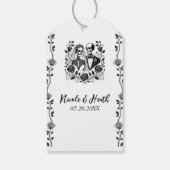Zwart Witte Skelet Bloem Roos Wijnstok Bruiloft Cadeaulabel (Achterkant)