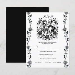 Zwart Witte Skelet Bloem Roos Wijnstok Bruiloft RS Kaart