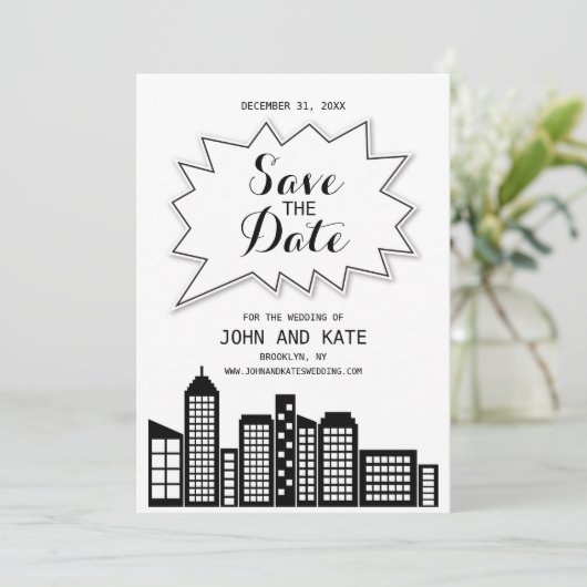 Zwart-witte skyline opslaan Datum Kaart (Staand voorkant)