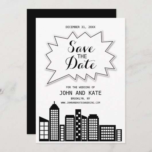 Zwart-witte skyline opslaan Datum Kaart (Voorkant / Achterkant)