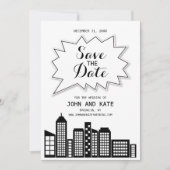 Zwart & Witte Skyline Save The Date Kaart (Voorkant)