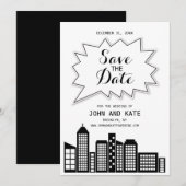Zwart & Witte Skyline Save The Date Kaart (Voorkant / Achterkant)
