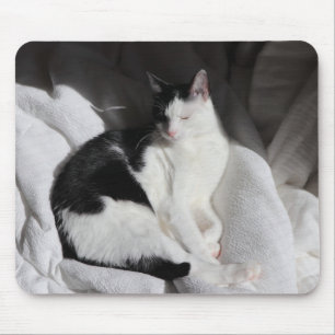 Zwart-witte slapende kat/Voeg een foto van je huis Muismat