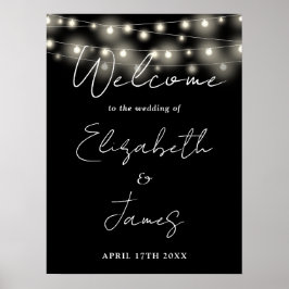 Zwart-Witte Slingerlichten Trouw Welkom Bord Poster