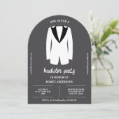 Zwart Witte Smoking Bachelorfeest Uitnodiging (Staand voorkant)