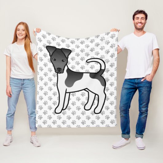 Zwart-witte Smooth Fox Terrier Cartoon Hond Fleece Deken (In situ)