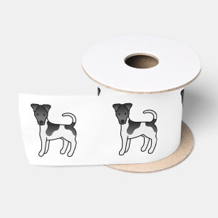 Zwart-witte Smooth Fox Terrier Cartoon Hond Satijnen Lint