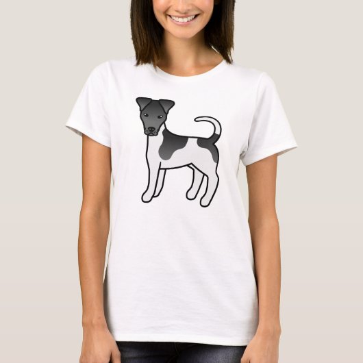 Zwart-witte Smooth Fox Terrier Cartoon Hond T-shirt (Voorkant)