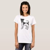 Zwart-witte Smooth Fox Terrier Cartoon Hond T-shirt (Voorkant volledig)