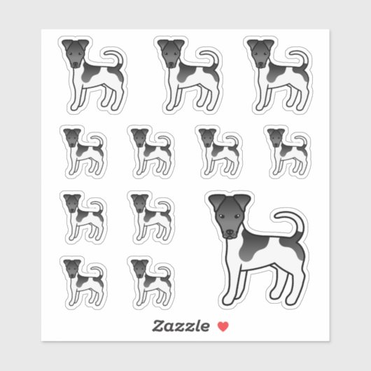 Zwart-witte Smooth Fox Terrier Cartoon Honden Sticker (Vel)