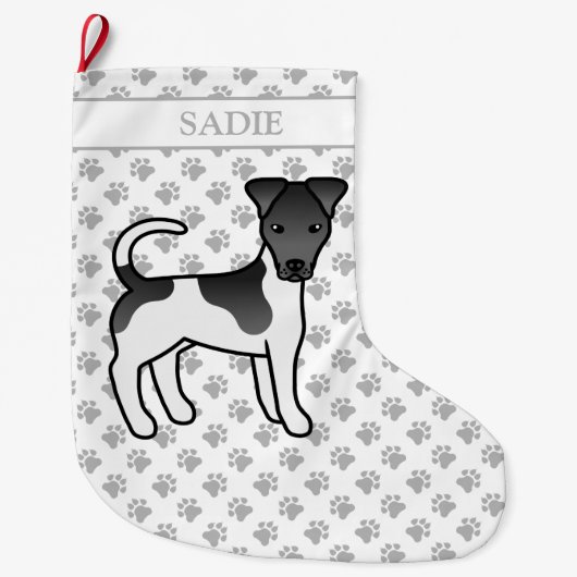 Zwart-witte Smooth Fox Terrier Hond & Naam Grote Kerstsok (Voorkant)