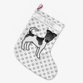 Zwart-witte Smooth Fox Terrier Hond & Naam Grote Kerstsok (Voorkant (Hangend))