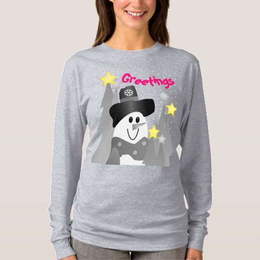 Zwart-witte sneeuwman t-shirt (Voorkant)