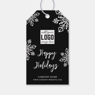 Zwart Witte Sneeuwvlok Bedrijfslogo Prettige Feest Cadeaulabel