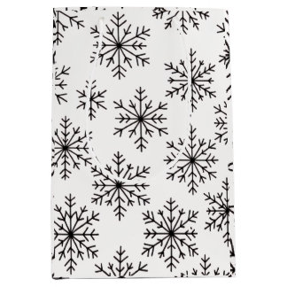 Zwart & Witte Sneeuwvlok Cadeaubag – Elegant Minim Medium Cadeauzakje