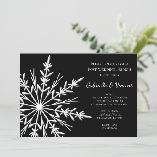 Zwart Witte Sneeuwvlok Huwelijksbrunch in de Winte Kaart (Staand voorkant)