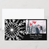Zwart-witte Sneeuwvlok-huwelijkskaart 'Save the Da Save The Date (Voorkant / Achterkant)
