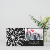 Zwart-witte Sneeuwvlok-huwelijkskaart 'Save the Da Save The Date (Staand voorkant)