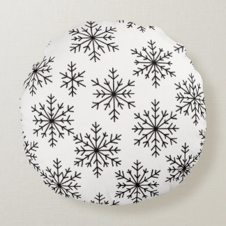 Zwart-witte sneeuwvlok-kussen – Minimalistisch  Rond Kussen