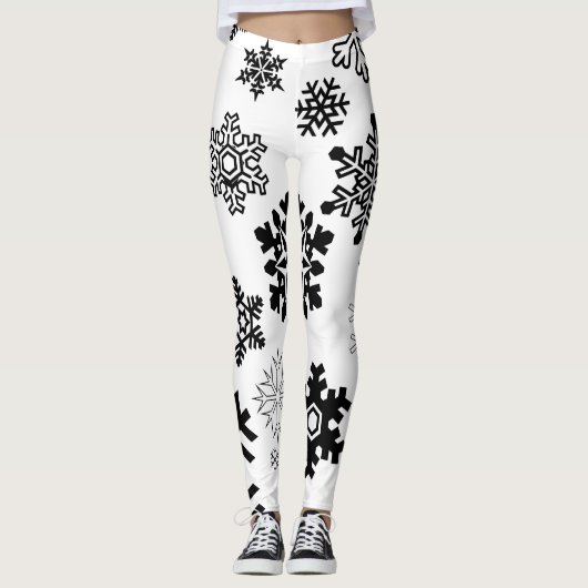 Zwart-witte sneeuwvlokken leggings (Voorkant)