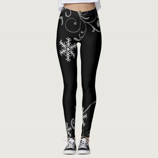 Zwart-witte sneeuwvlokken leggings (Voorkant)