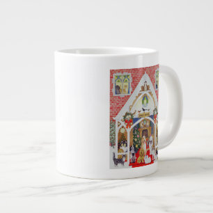 Zwart-witte snorharen grote koffiekop