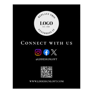 Zwart Witte Sociale QR-code website Aangepaste log Perfect Poster