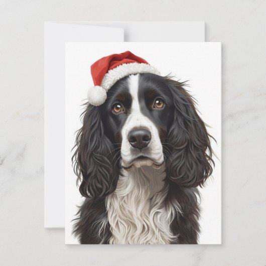 Zwart & Witte Spanjel Kerstman Hoed Kerstmis Kunst Feestdagenkaart (Voorkant)