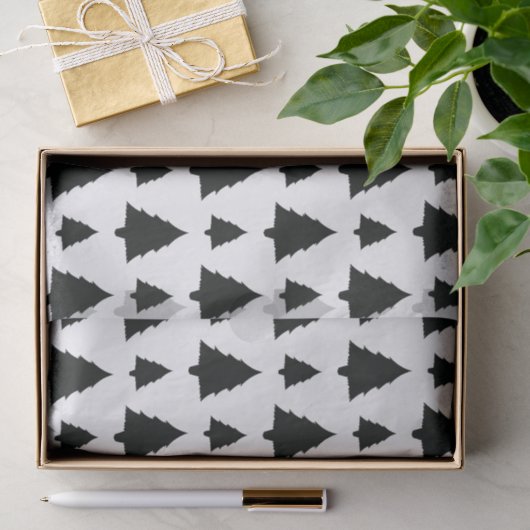 Zwart-Witte Spar Kerstboom Patroon Tissuepapier (Geschenk)