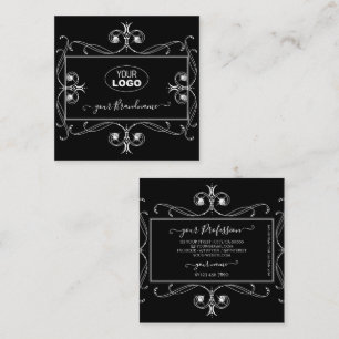 Zwart-witte sparkle-juwelen met Logo Ornamenten Vierkante Visitekaartje