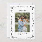 Zwart-witte speelse strikjes save the date (Voorkant)