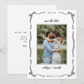 Zwart-witte speelse strikjes save the date (Voorkant / Achterkant)