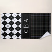 Zwart-witte spelden en Argyle-monogrammen Strandlaken (Voorkant)