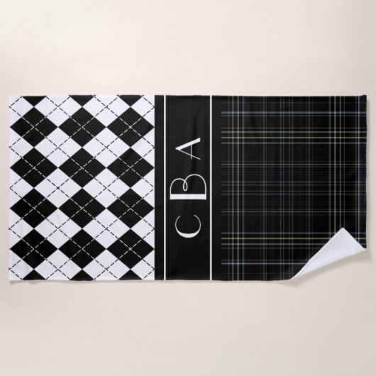 Zwart-witte spelden en Argyle-monogrammen Strandlaken (Voorkant)