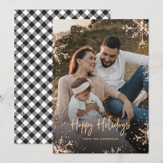 Zwart-witte speldensnoep sneeuwfoto feestdagenkaart (Voorkant / Achterkant)