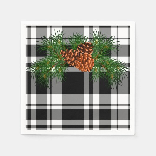 Zwart-witte speldenstang met dennekkegel servet (Voorkant)