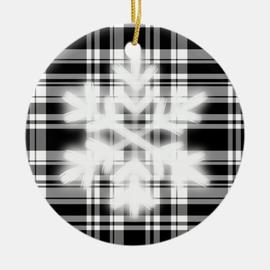 Zwart-witte speldenstang met sneeuwvlokdetail Cera Keramisch Ornament (Voorkant)