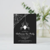 Zwart Witte Spin Halloween Thee Party Uitnodiging (Staand voorkant)