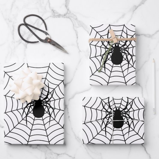 Zwart-witte spin op web Halloween patroon Inpakpapier Vel (Voorkant)