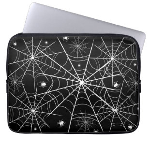 Zwart Witte Spinnenweb Gotische Patroon Griezelen Laptop Sleeve