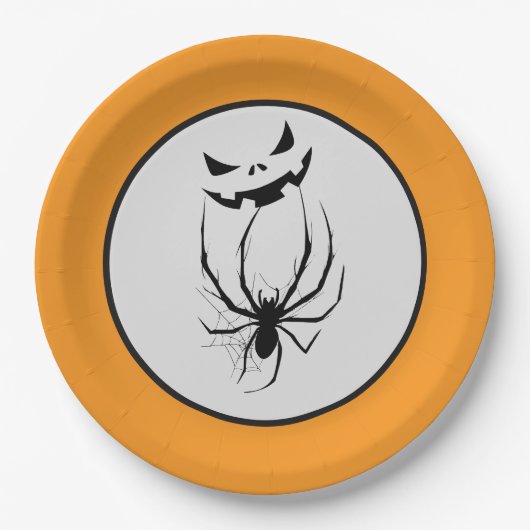 Zwart & Witte Spinnenweb Horror Halloween Papieren Bordje (Voorkant)