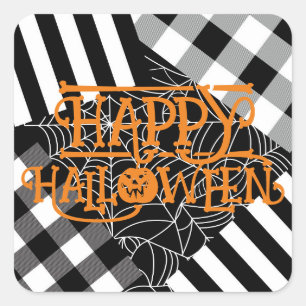 Zwart & Witte Spinnenweb Patchwork Halloween Feest Vierkante Sticker