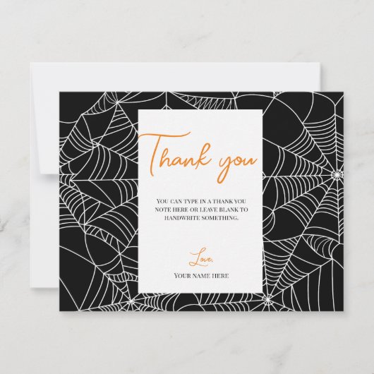 Zwart & Witte Spinnenwebben Halloween Bedankt Kaart (Voorkant)
