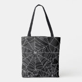 Zwart & Witte Spinnenwebben Halloween Tote Bag (Achterkant)
