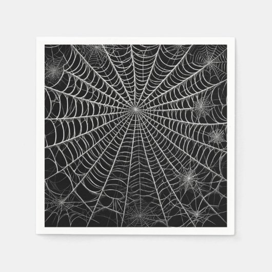 Zwart & Witte Spinnenwebben Spinnenweb Halloween Servet (Voorkant)